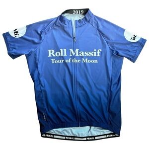 Primal Roll Masstif Tour Of The Moon Men’s Cycling Zip Up Shirt Size L Blue